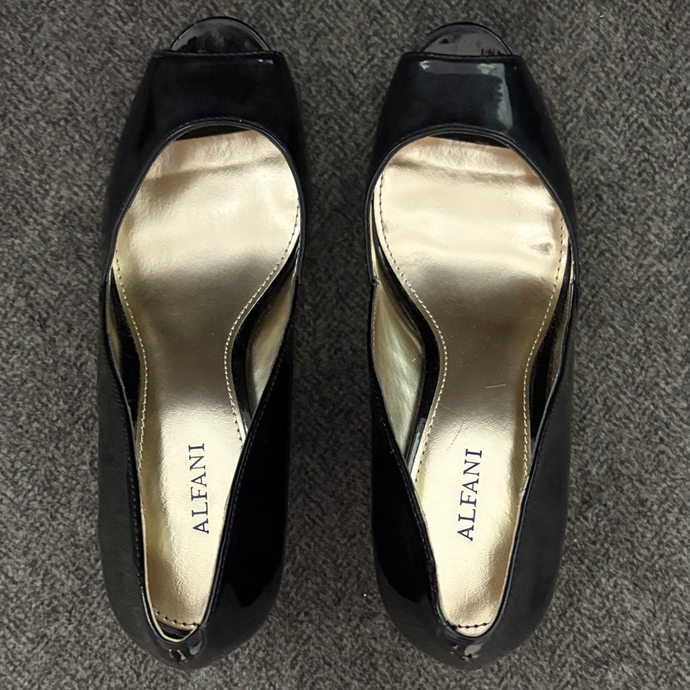 Alfani Glossy Black Peep-Toe Heels